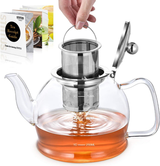 STNTUS Glass Teapot, 27 Oz. / 800 Ml, Loose Tea Infuser, Stove Top Teapot