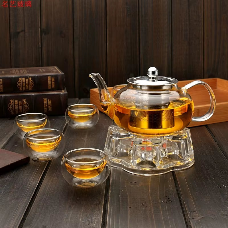 High Quality Teapot Heat Resistant Glass Pot Flower Tea Set Kettle Coffee Tea Pot Drinkware Set Stainless Steel Strainer Tea Pot