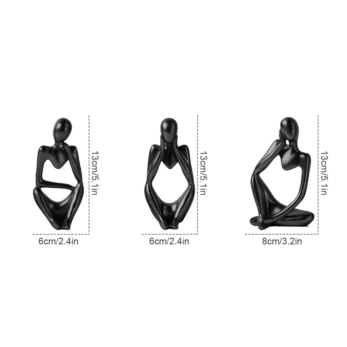 Thinker Statue Set Nordic 3Pcs Resin Thinker Figurine Handmade Thinker Ornament Modern Crafts Art for Office Home Desktop Decoration,Black