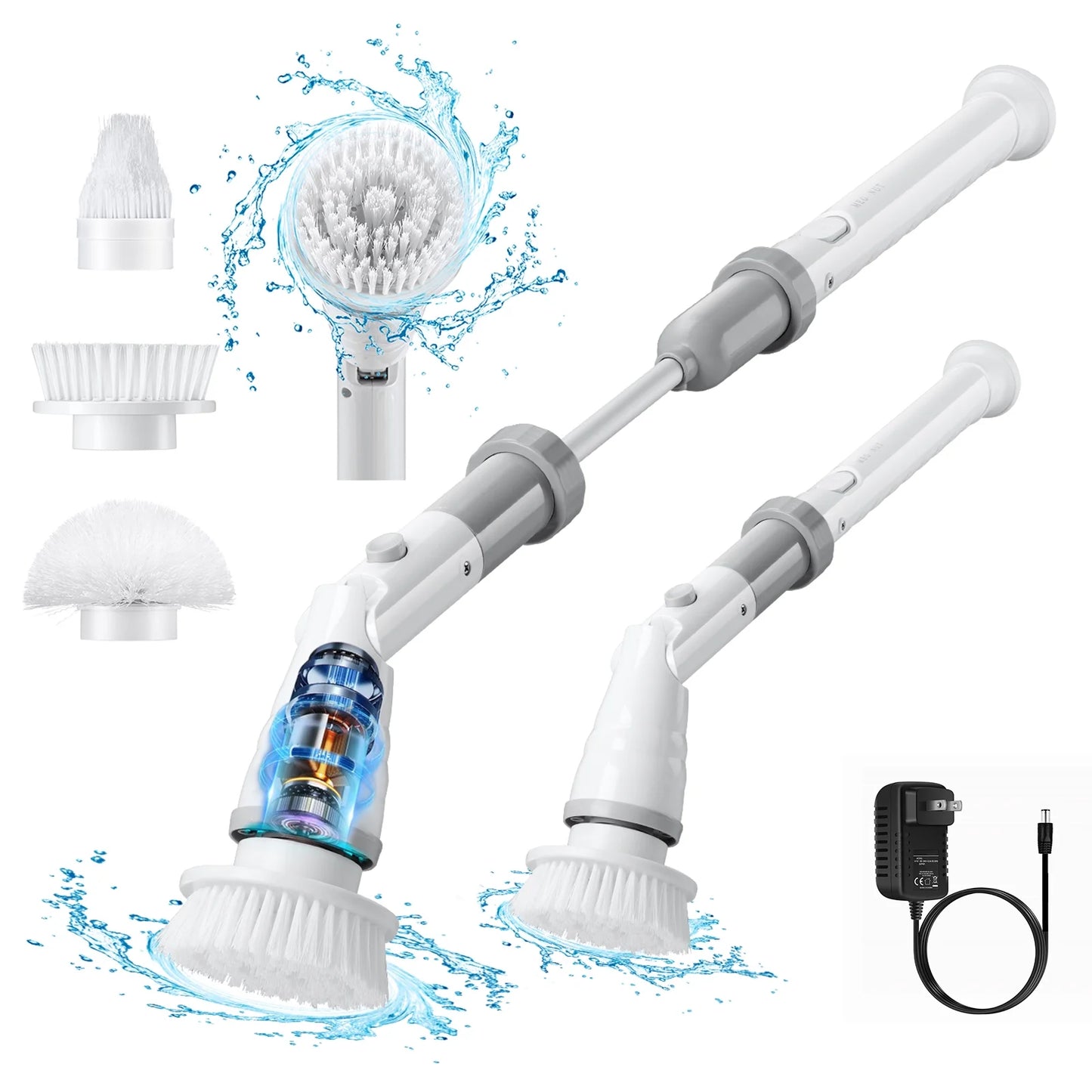 Electric Spin Scrubber, Cordless Adjustable Angle 90/120/180 with 3 Cleaning Brush Heads