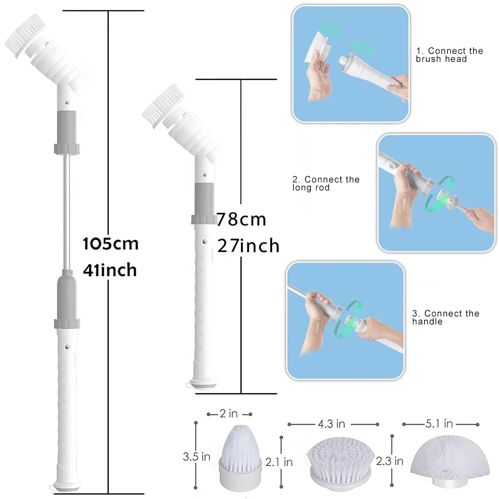 Electric Spin Scrubber, Cordless Adjustable Angle 90/120/180 with 3 Cleaning Brush Heads