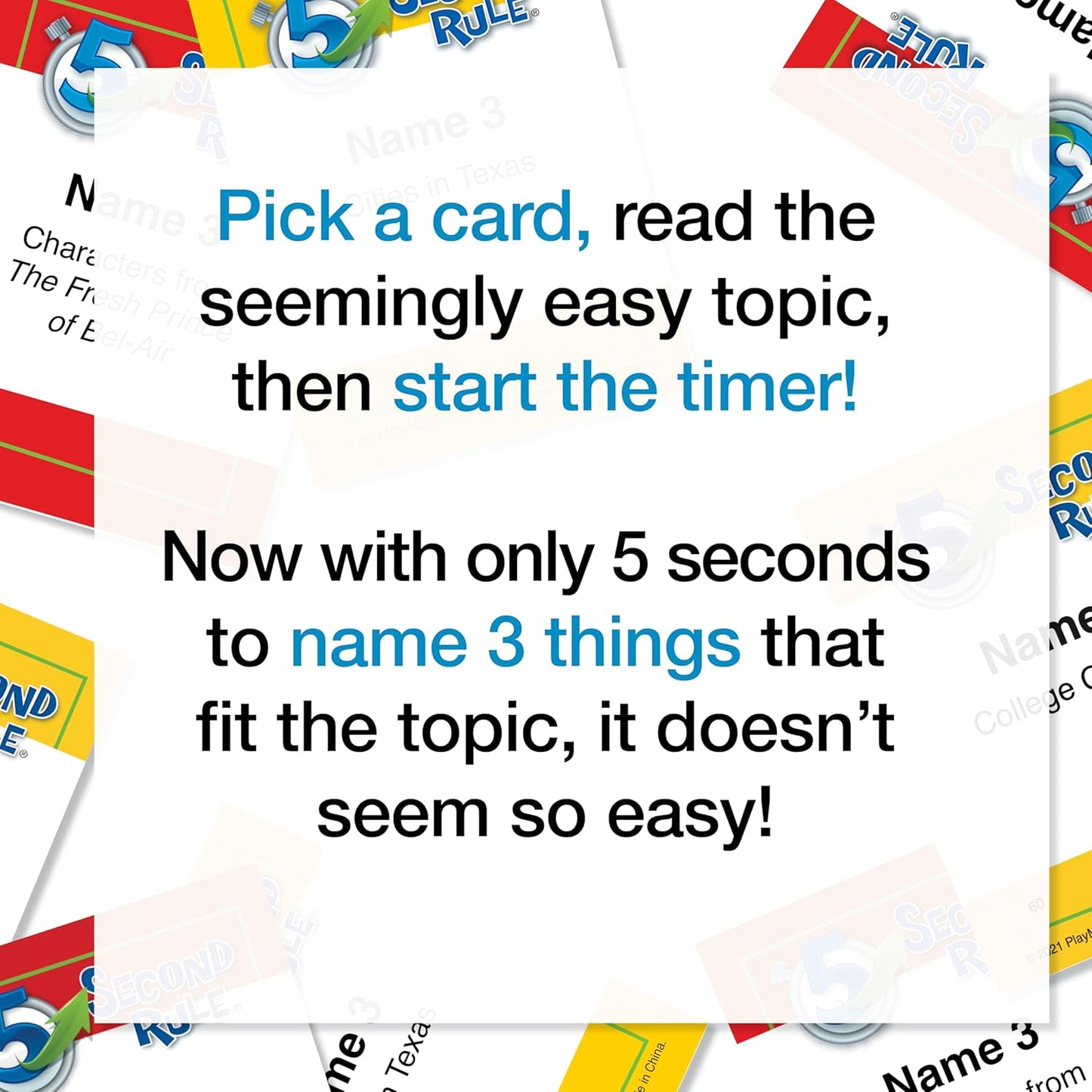 5 Second Rule Game - Simple Questions Card Game for Family Fun, Party, Kids, Travel, Game Night & Sleepovers - Think Fast and Shout Out Answers - for Ages 10+