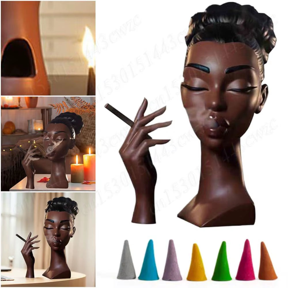 New Head Incense Burner Black Women Face Resin Incense Holder Headscents-Head Incense Burner Incense Censer for Bedroom Office