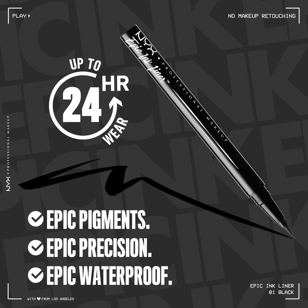 Epic Ink Liner, Waterproof Liquid Eyeliner - Black, Vegan Formula