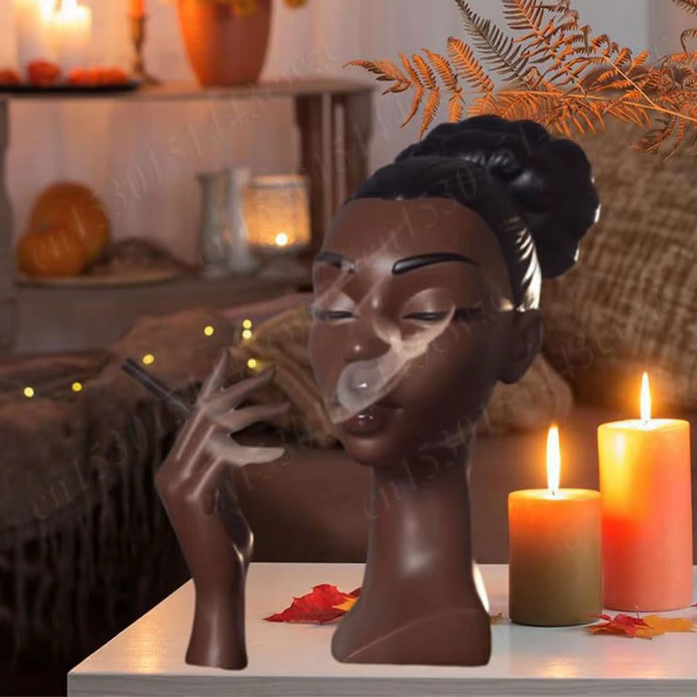 New Head Incense Burner Black Women Face Resin Incense Holder Headscents-Head Incense Burner Incense Censer for Bedroom Office