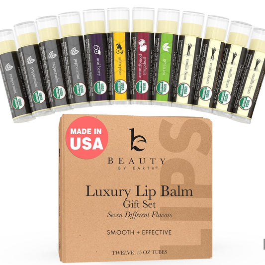 USDA Organic Lip Balm - USA Made with Natural Ingredients, 12 Pack Multi Flavor Lips Moisturizer, Moisturizing Lip Care, Beauty & Birthday Gifts, Moisturizer Chapstick Bulk Care for Dry Lips