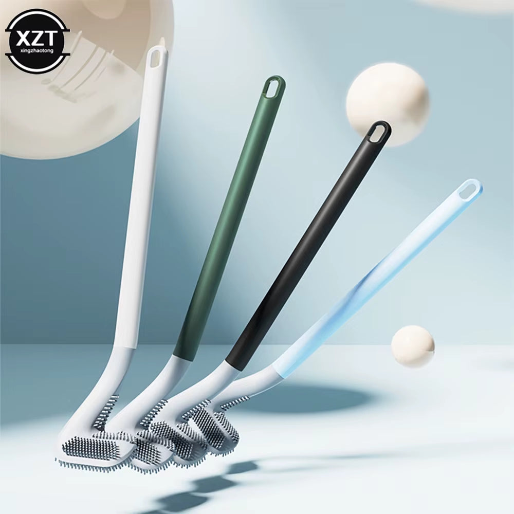 Non-Slip Long Handle Silicone Toilet Brush Toilet Cleaning Brush Toilet Cleaning Brush Bendable Silicone TPR Brush Head Bathroom