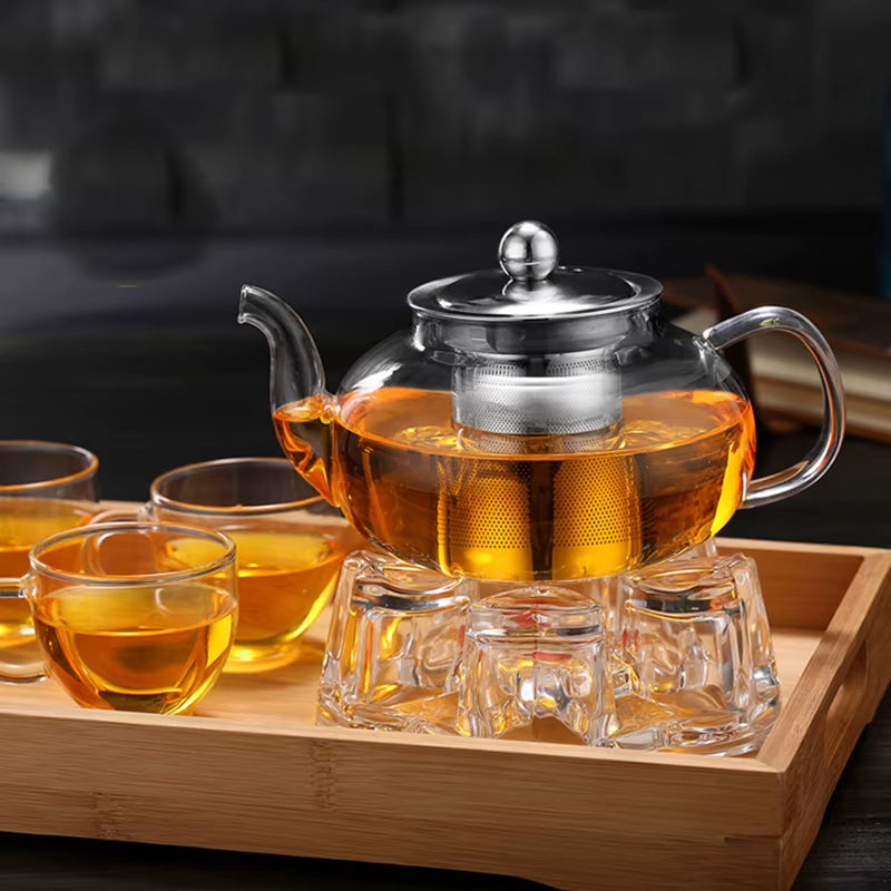 High Quality Teapot Heat Resistant Glass Pot Flower Tea Set Kettle Coffee Tea Pot Drinkware Set Stainless Steel Strainer Tea Pot