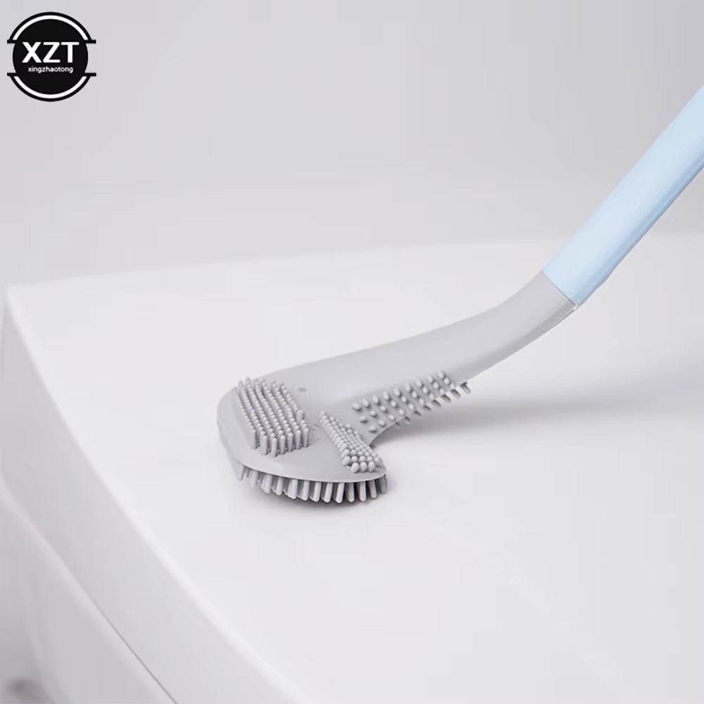 Non-Slip Long Handle Silicone Toilet Brush Toilet Cleaning Brush Toilet Cleaning Brush Bendable Silicone TPR Brush Head Bathroom