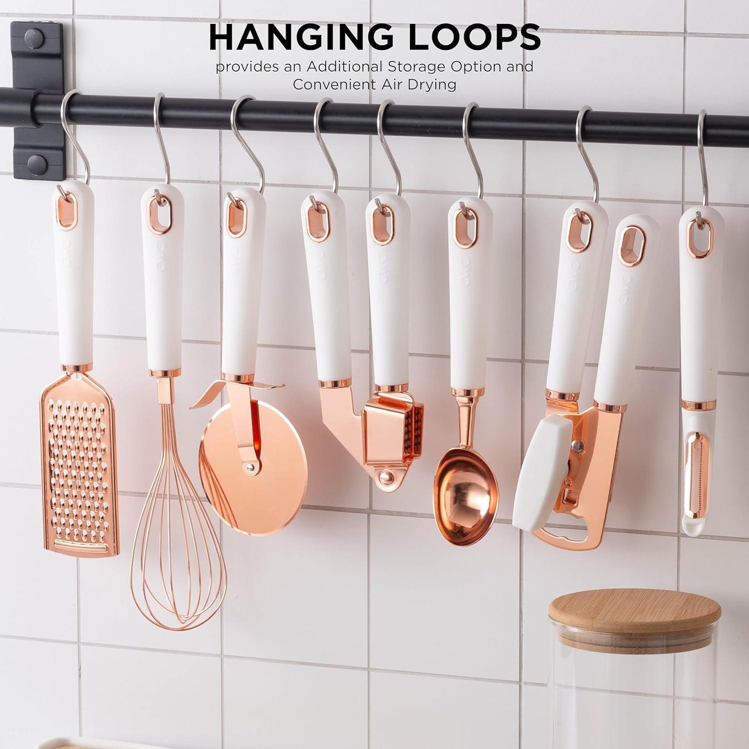 Kitchen Gadget Set Stainless Steel Utensils with Soft Touch Handles, Copper White, 7 Pieces