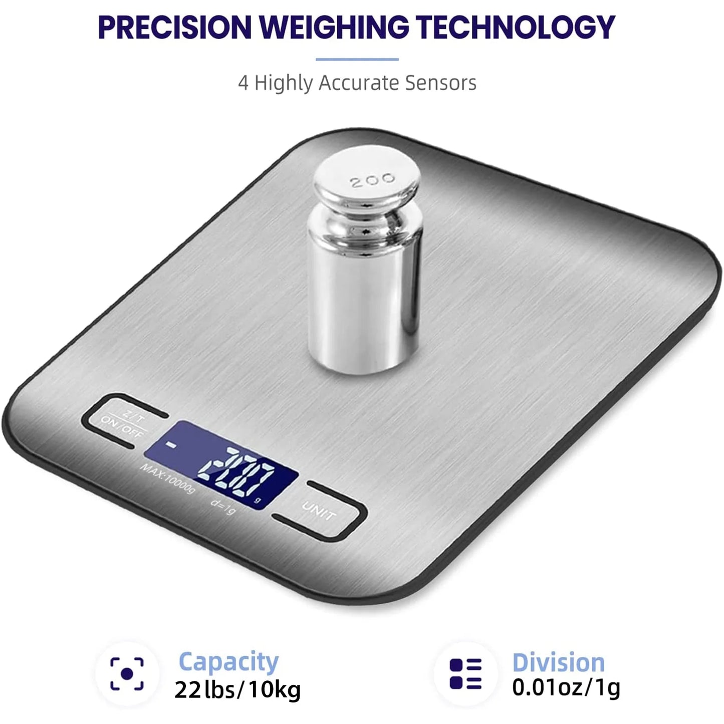 Digital Food Scale, 22Lb Kitchen Scales Grams and Ounces for Weight Loss, Baking, Cooking, Keto and Meal Prep, with LCD Display