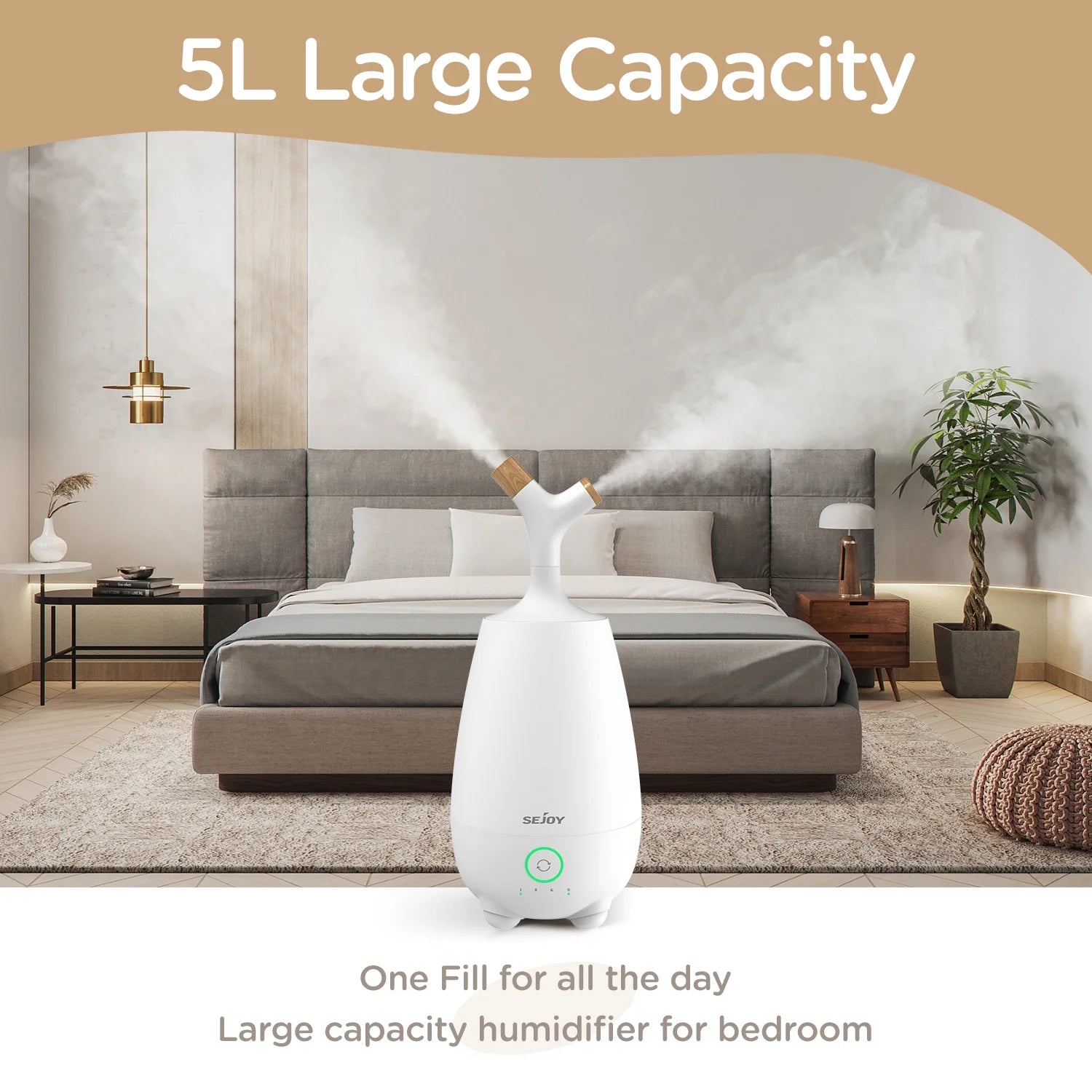 Ultrasonic Humidifier for Home, 5L Large Capacity, Cool Mist, Remote Control, Auto Shut-Off, White