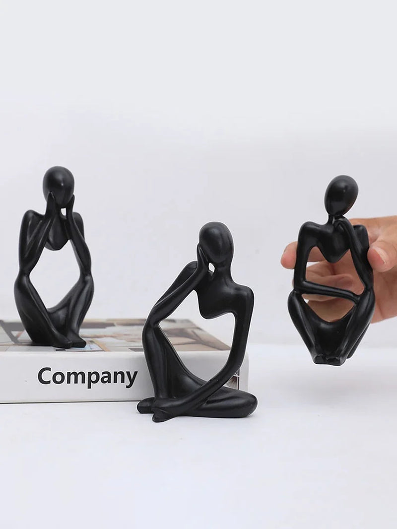 Thinker Statue Set Nordic 3Pcs Resin Thinker Figurine Handmade Thinker Ornament Modern Crafts Art for Office Home Desktop Decoration,Black