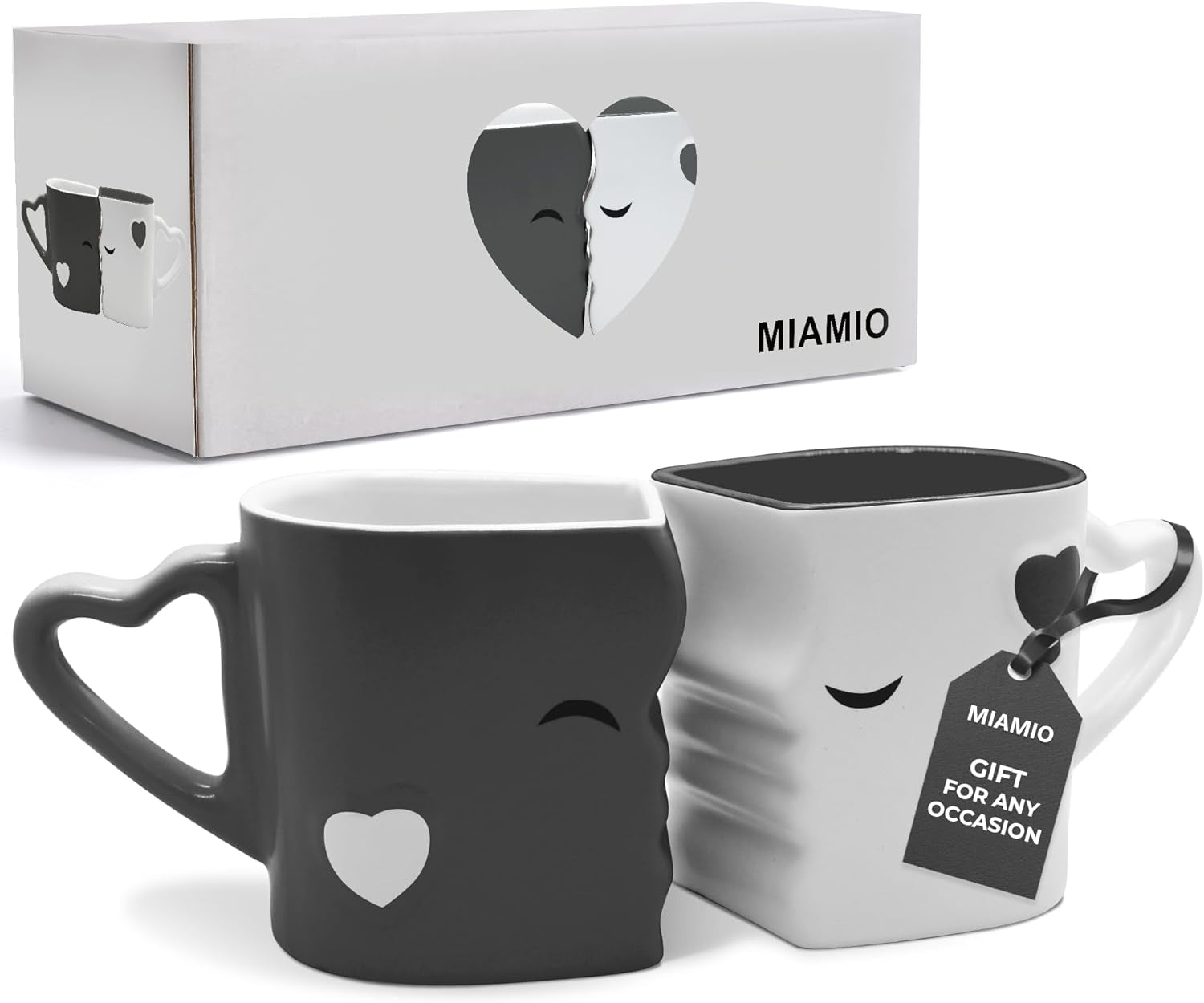 - Coffee Mugs/Kissing Mugs Set Ceramic with Gift Box (Gray)