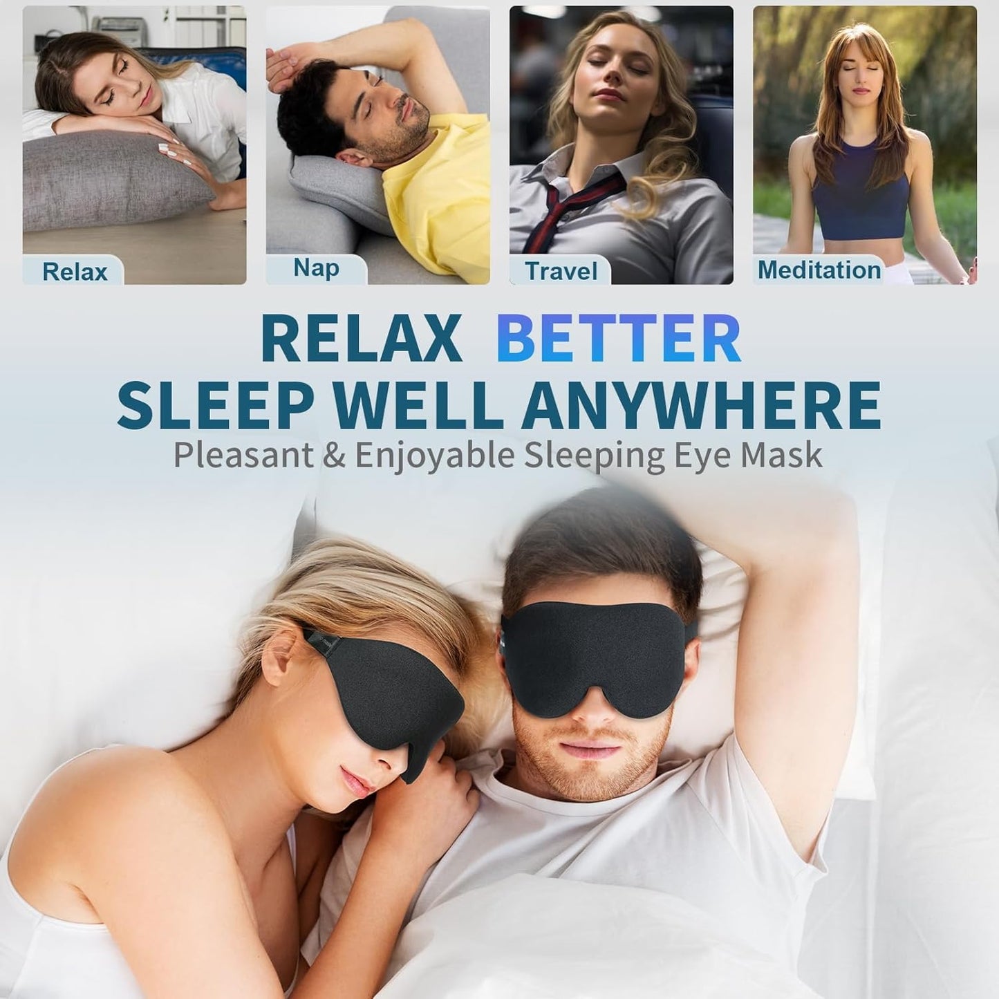 3D Sleep Mask for Side Sleeper, Light Blocking Sleeping Eye Mask for Women Men, Contoured Cup Night Blindfold, Luxury Eye Cover Eye Shade with Adjustable Strap for Travel, Nap, Black