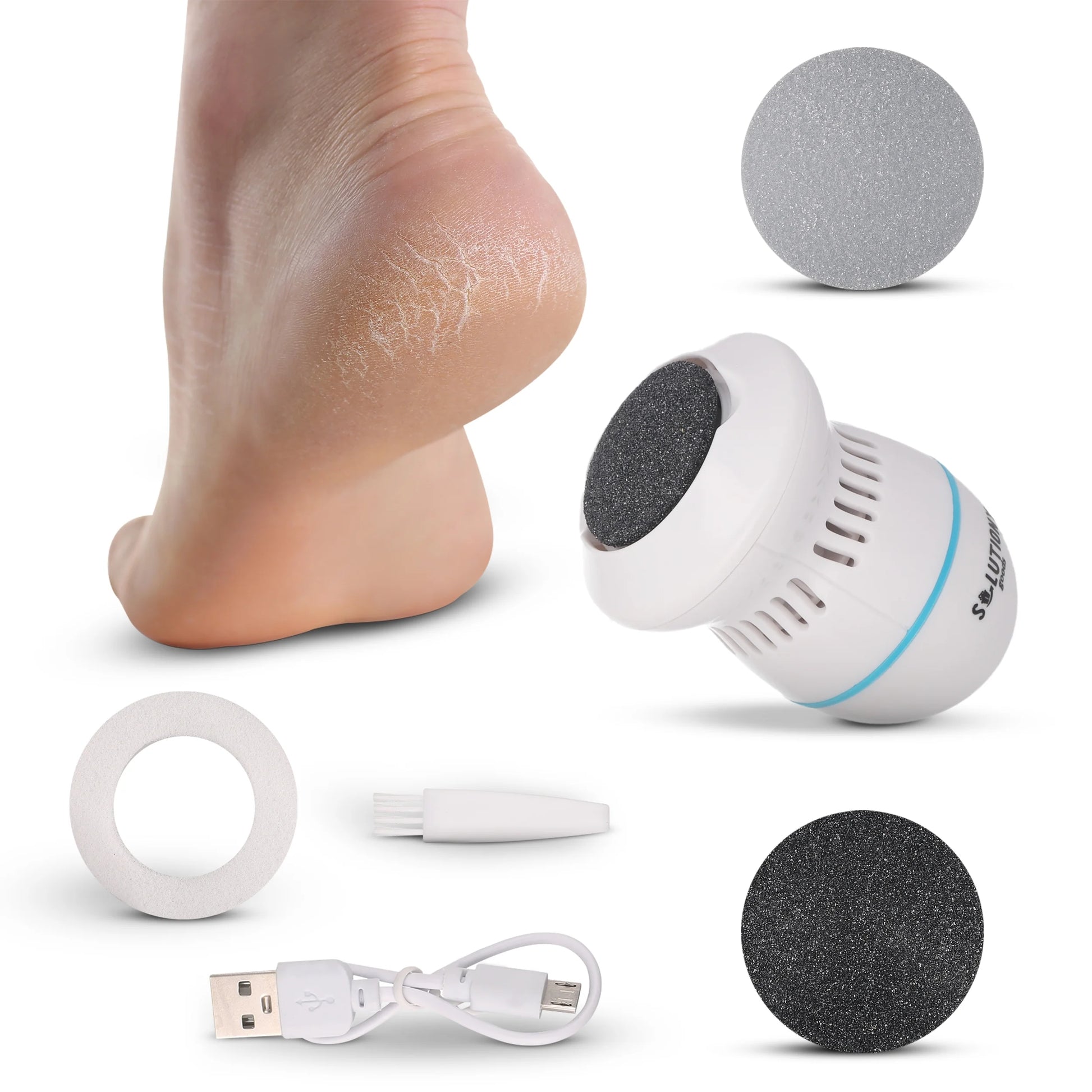 Electric Foot Callus Remover - Usb-Rechargeable Electric Callus Remover for Feet with Built-In Vacuum Removes Dead Skin from Feet, Portable Electric Foot File, White