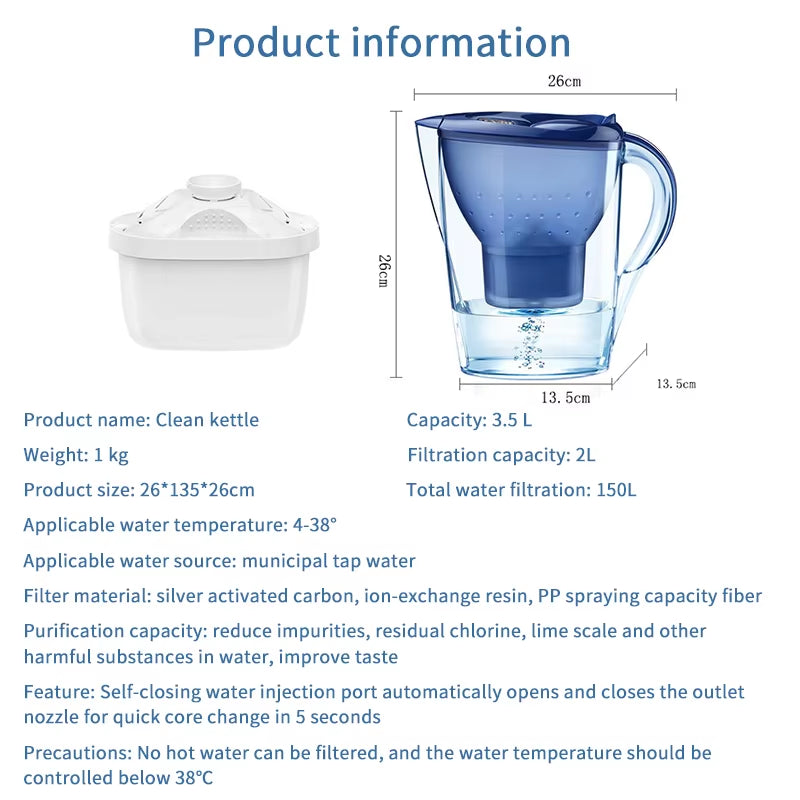 Carbon Alkaline Water Filters Water Pitcher Ionizer Kitchen Purify Kettle Filter 3.5L High Quality Pitcher Household Activated