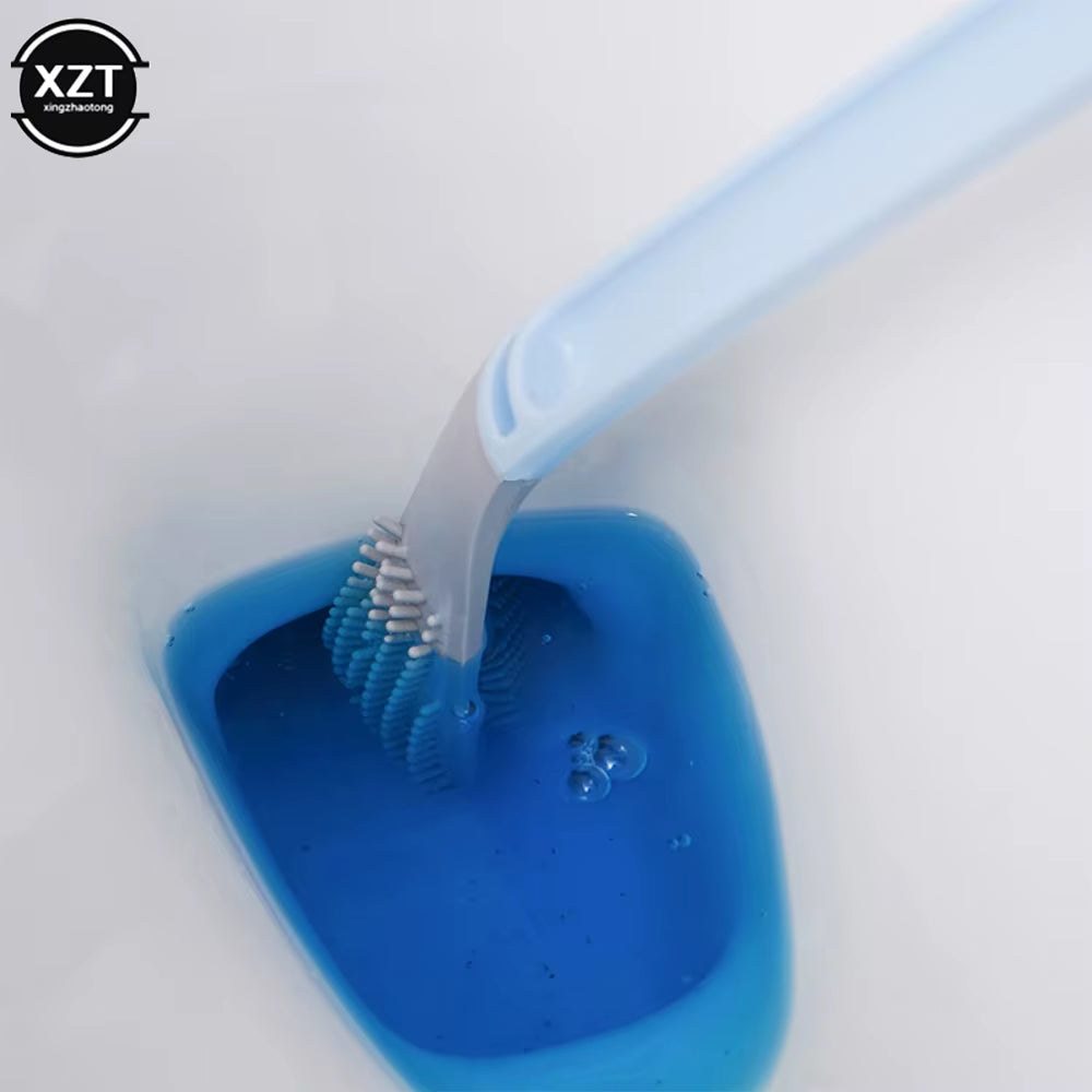 Non-Slip Long Handle Silicone Toilet Brush Toilet Cleaning Brush Toilet Cleaning Brush Bendable Silicone TPR Brush Head Bathroom