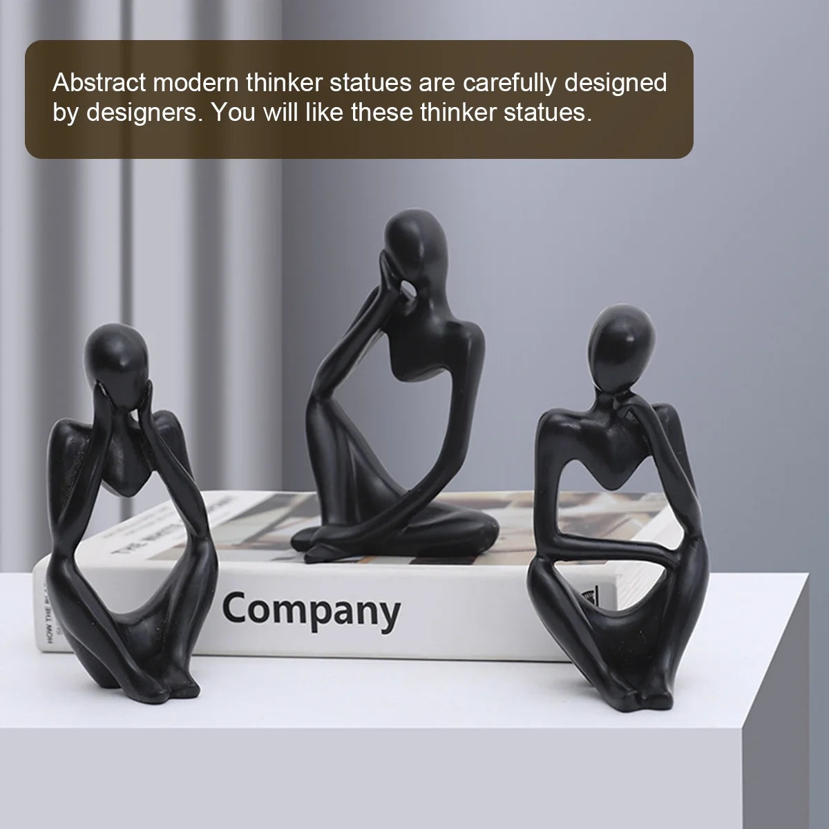 Thinker Statue Set Nordic 3Pcs Resin Thinker Figurine Handmade Thinker Ornament Modern Crafts Art for Office Home Desktop Decoration,Black