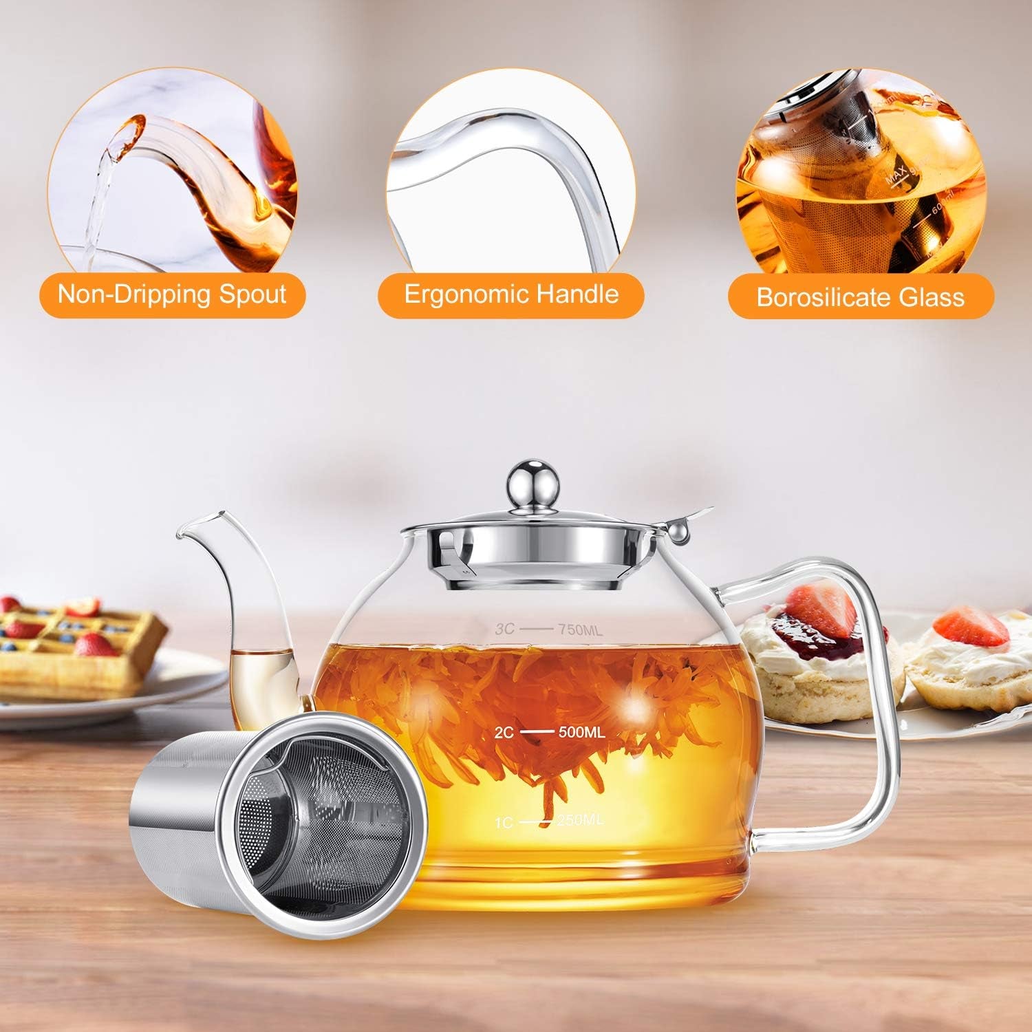 STNTUS Glass Teapot, 27 Oz. / 800 Ml, Loose Tea Infuser, Stove Top Teapot