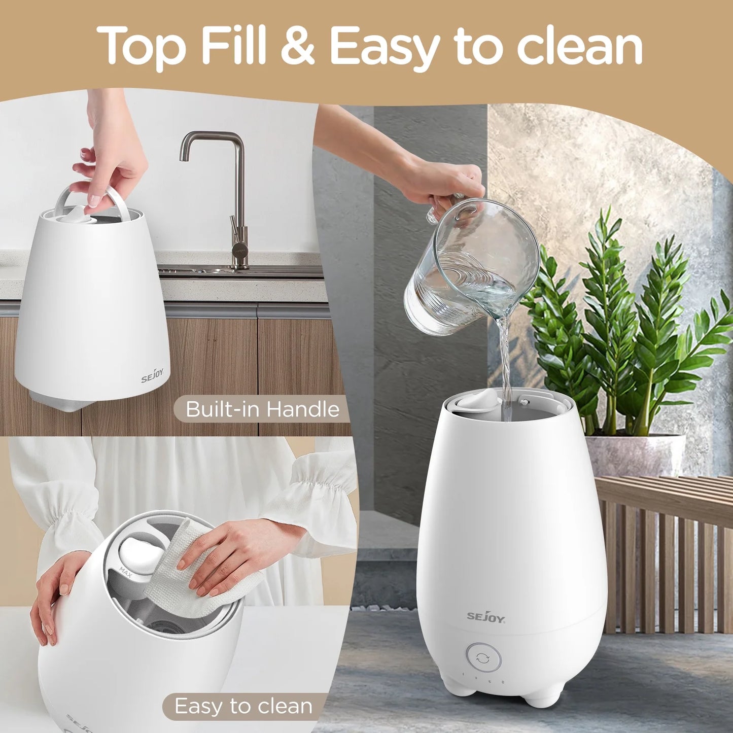 Ultrasonic Humidifier for Home, 5L Large Capacity, Cool Mist, Remote Control, Auto Shut-Off, White