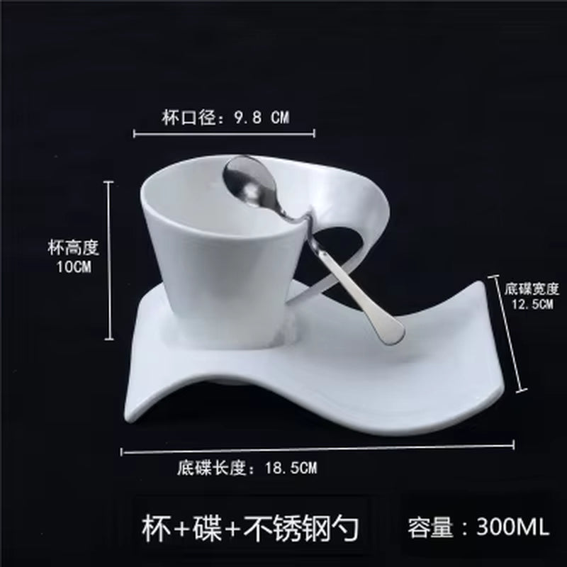 Creative Wavy Ceramic Fancy Coffee Cup and Saucer Set European Small Luxury Couple 90Ml/130Ml/200Ml300Ml Coffee Cup