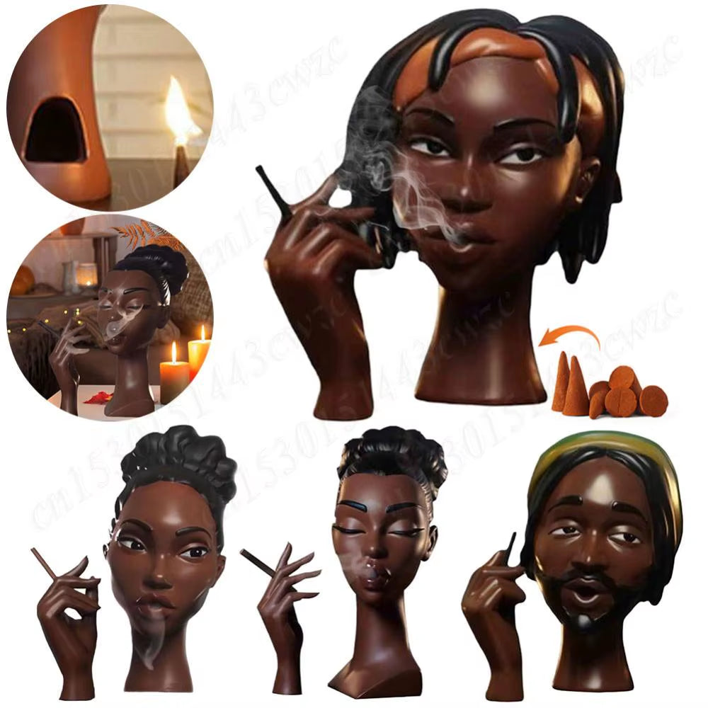 New Head Incense Burner Black Women Face Resin Incense Holder Headscents-Head Incense Burner Incense Censer for Bedroom Office