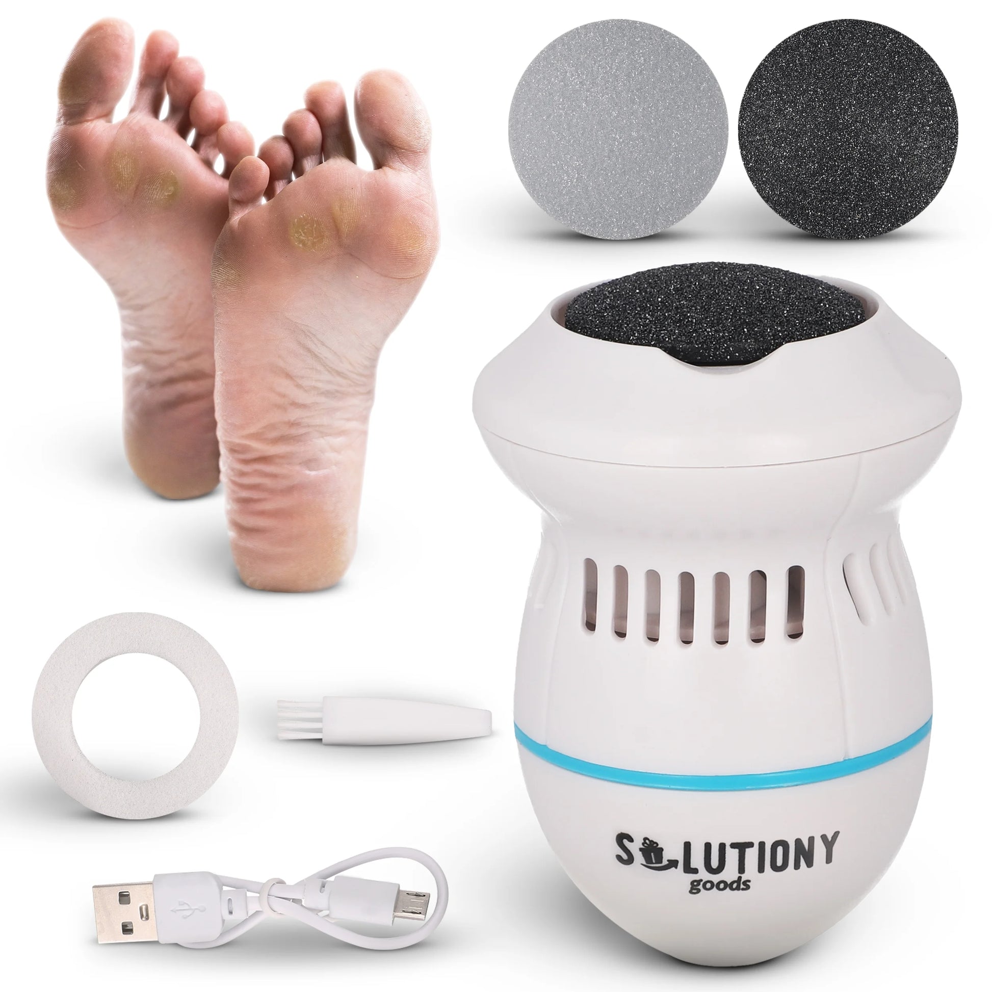 Electric Foot Callus Remover - Usb-Rechargeable Electric Callus Remover for Feet with Built-In Vacuum Removes Dead Skin from Feet, Portable Electric Foot File, White