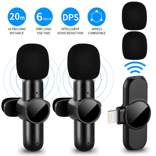 Wireless Lavalier Mini Microphone for Iphone Audio Video Recording 2 Mic + 1 Receiver