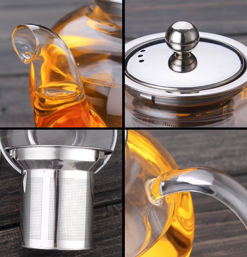 High Quality Teapot Heat Resistant Glass Pot Flower Tea Set Kettle Coffee Tea Pot Drinkware Set Stainless Steel Strainer Tea Pot