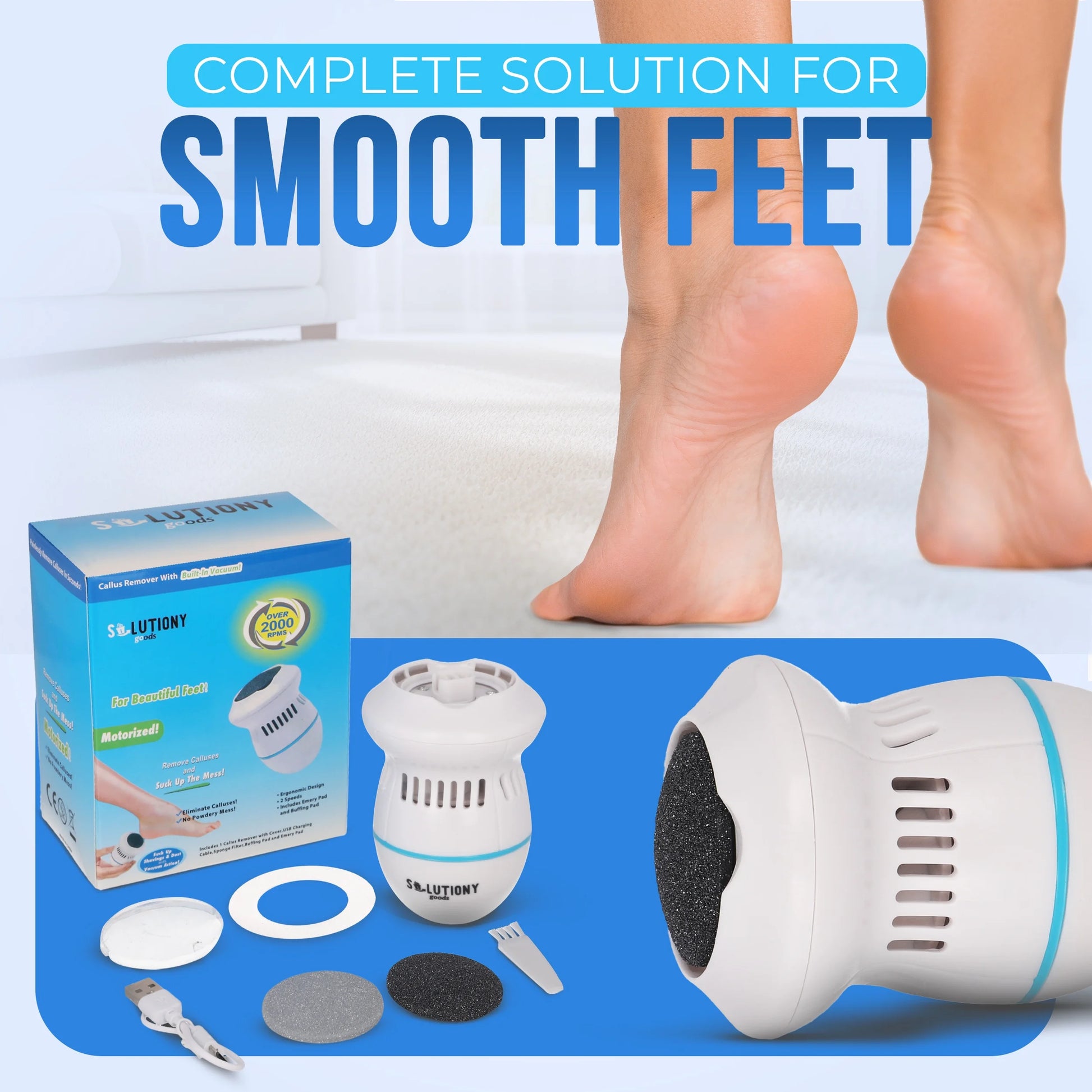 Electric Foot Callus Remover - Usb-Rechargeable Electric Callus Remover for Feet with Built-In Vacuum Removes Dead Skin from Feet, Portable Electric Foot File, White