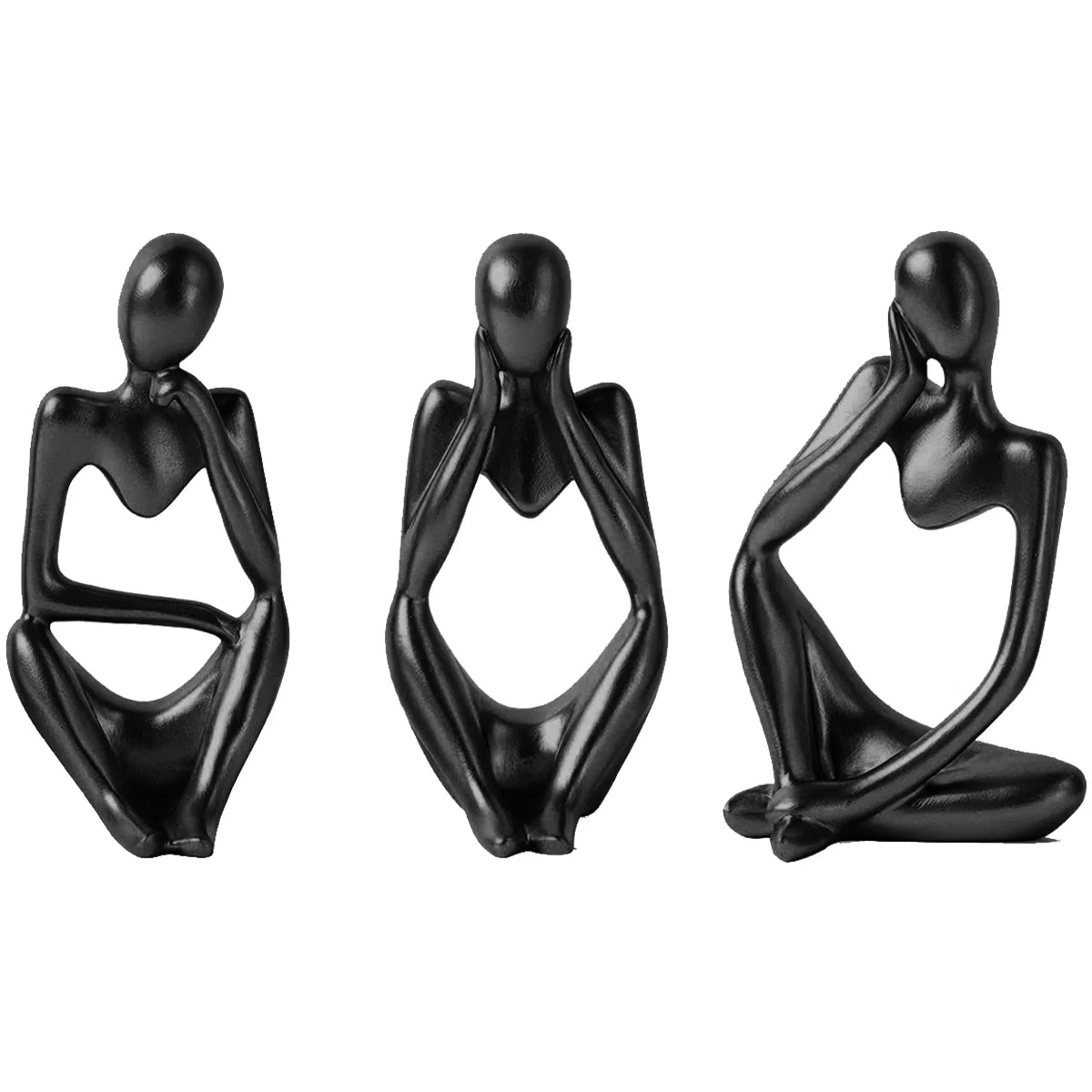 Thinker Statue Set Nordic 3Pcs Resin Thinker Figurine Handmade Thinker Ornament Modern Crafts Art for Office Home Desktop Decoration,Black