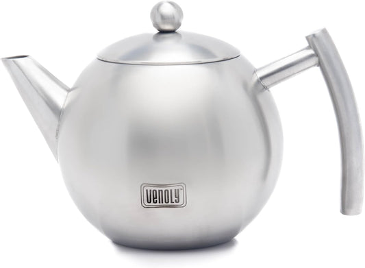 Stainless Steel Tea Pot with Removable Infuser for Loose Leaf and Tea Bags, Hot Water Fast to Boil, Dishwasher Safe and Heat Resistant (Silver, 1.5 Quarts/Liters)