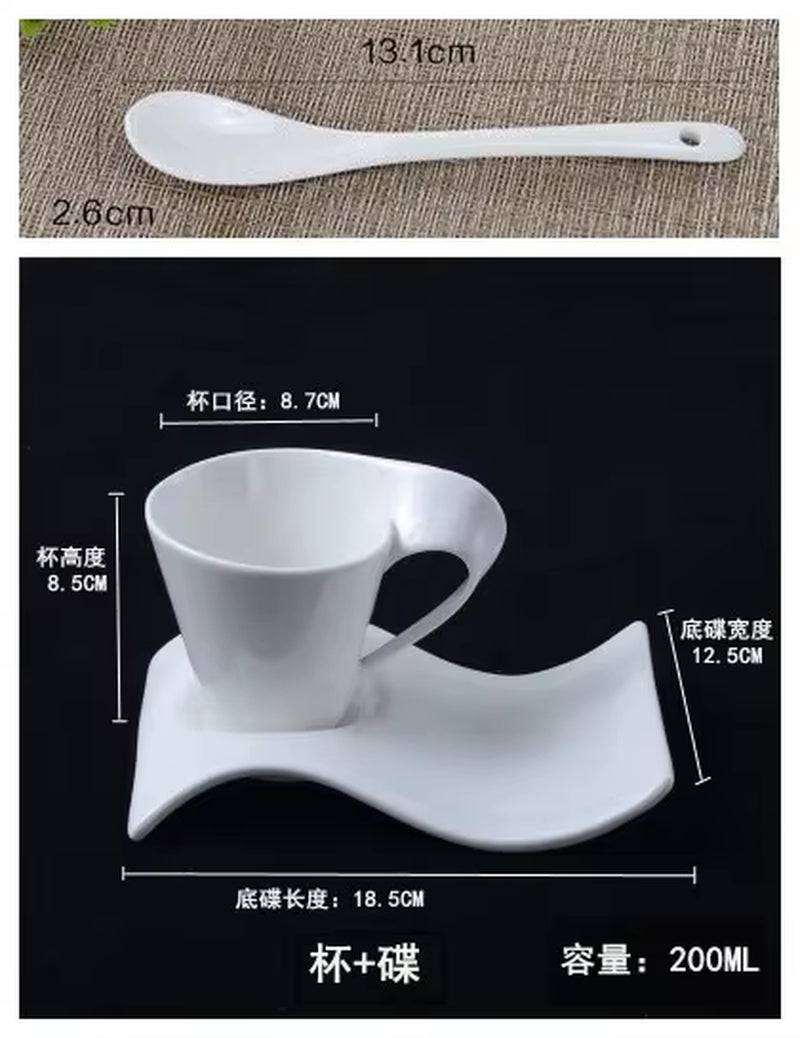 Creative Wavy Ceramic Fancy Coffee Cup and Saucer Set European Small Luxury Couple 90Ml/130Ml/200Ml300Ml Coffee Cup